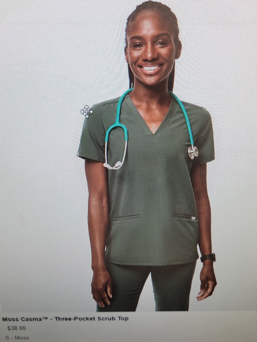 Three-Pocket Scrub Top (S)- Moss And Petite Skinny Scrub Pants ( PSmall) Moss